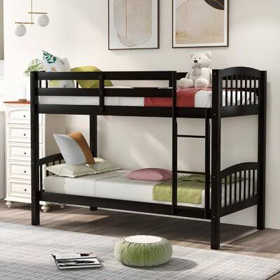 Loucas Solid Wood Twin Over Twin Bunk Bed with Ladder Harriet Bee Bed Frame Color: Espresso
