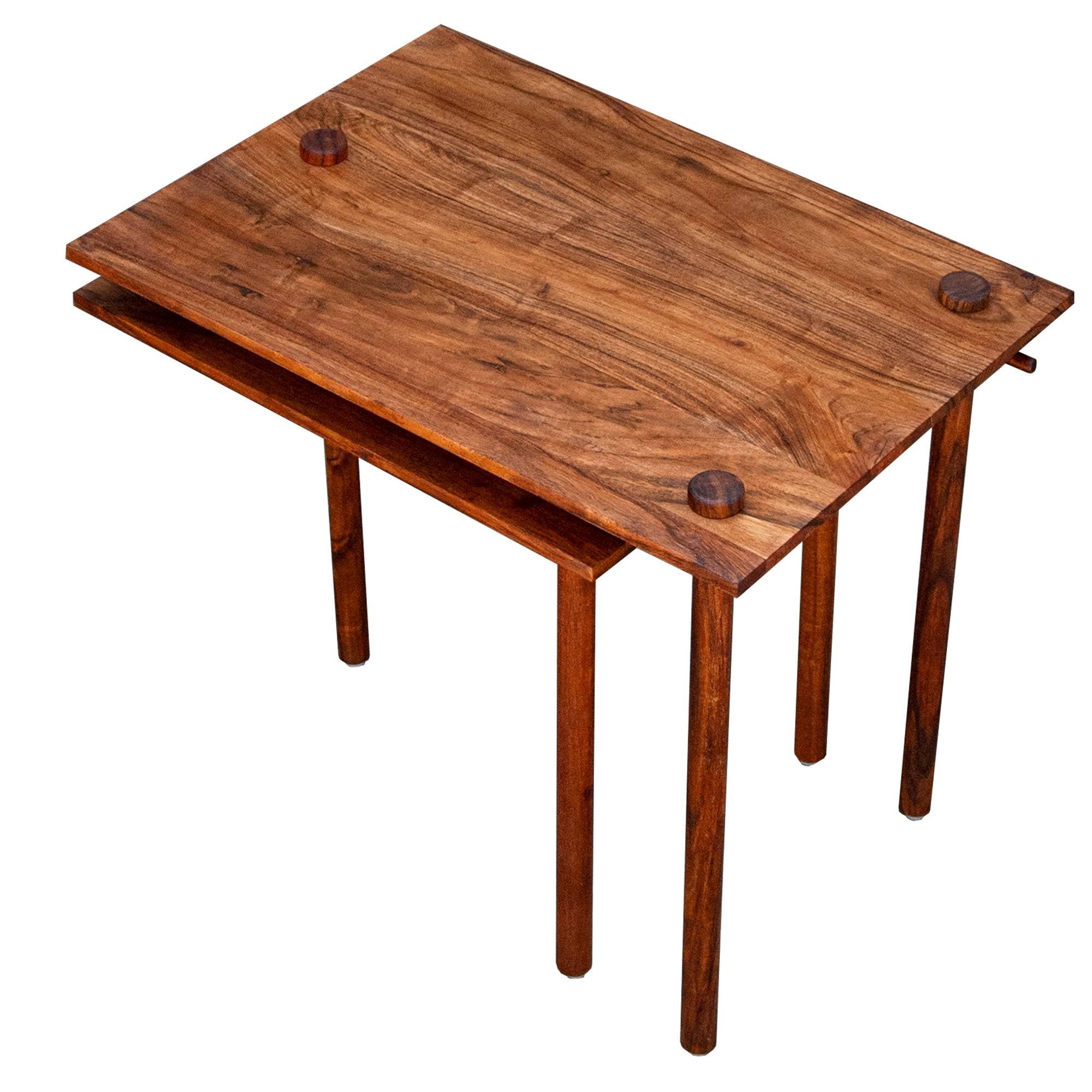 Solid Wood End Table with Pull Out Extension and Grain Details, Dark Brown ,Saltoro Sherpi