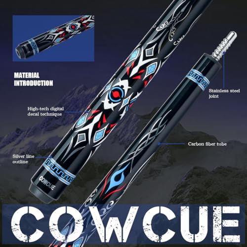 CRICAL Carbon Fiber Pool Cue Stick 58" Billiard Cue Sticks Professional Low Deflection Pool Sticks with 3/8 * 8 Pin Joint and 12.5mm Tip