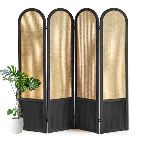 5.9 Ft Tall Hand-Woven Rattan Room Divider 3 Panels, Wood Room Divider Panel, Folding Screen Divider Wall, Wall Divider for Room Separation