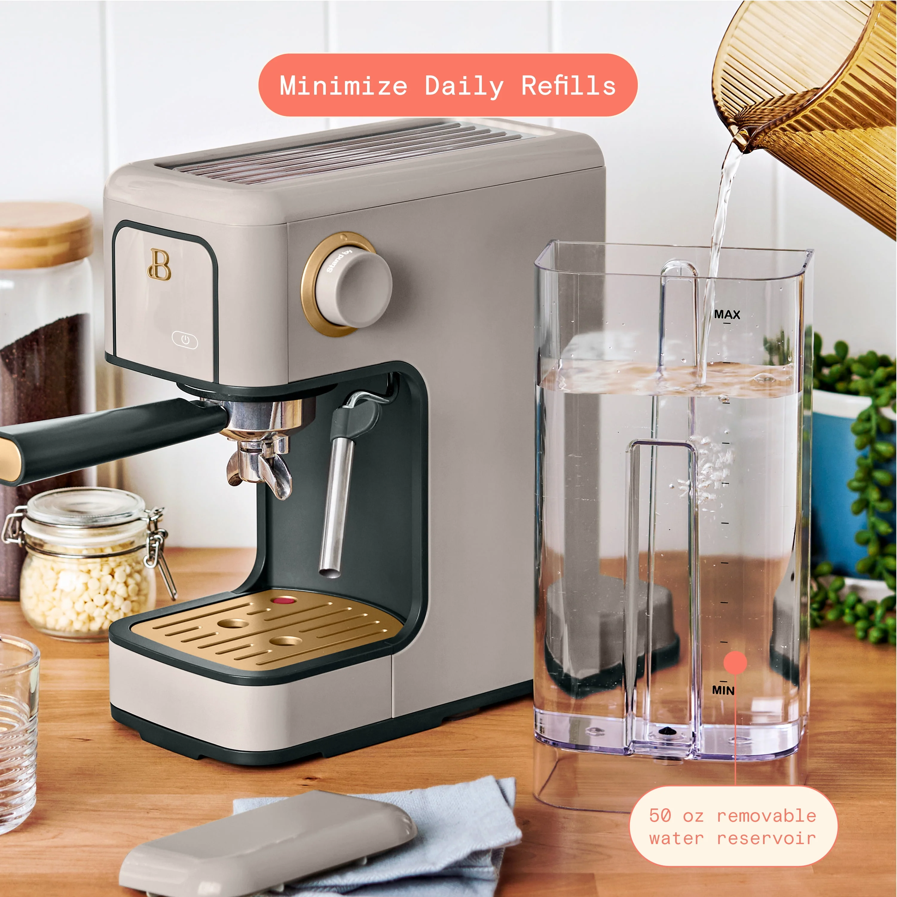 Beautiful Slim Espresso Maker with 20-Bar Pressure, White Icing by Drew Barrymore