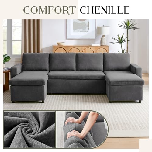 55" 3-in-1 Convertible Sleeper Sofa Bed with Adjustable Backrest - Soft Chenille Futon Couch for Living Room, Office & Apartment, Beige