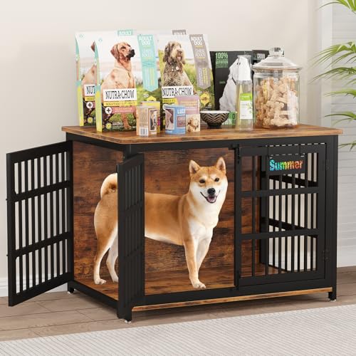 EasyCom 48"/42"/33" Dog Crate Furniture with Name Tag, Heavy Duty Dog Kennel Indoor for Large Dogs