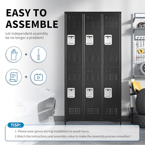 6 Doors Metal Lockers for Employees 72" H Storage Cabinet Lockable Locker with Shelves Steel Storage Locker for Gym School Office Home Requires
