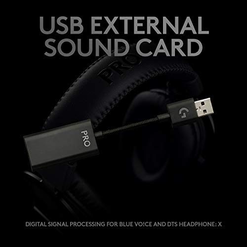 Logitech G Pro X Wired Gaming Headset: Blue VO!CE Detachable Boom Mic, DTS 7.1, 50 mm Drivers, USB/3.5mm Aux, Spare Memory Foam Ear Pads