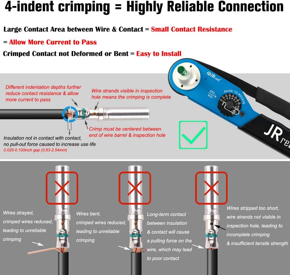 JRready wire Crimping Tool JRD W2D 4 way 8 Indent Crimpers work with Deutsch DT series Connector Heavy Duty Connector AT Series Electrical Connectors