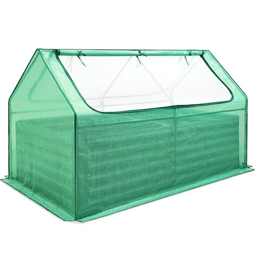 Quictent Raised Garden Bed Galvanized Raised Beds for Gardening Vegetables with Cover 8x4x1 ft Metal Planter Box Outdoor Use (Clear)
