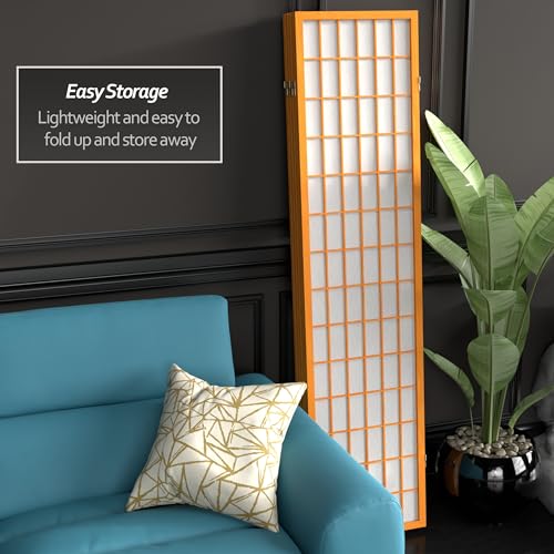 Red Lantern 6 ft. Tall Window Pane Shoji Screen-Natural-4 Panels Room Divider