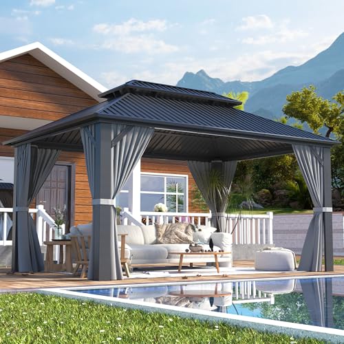 10x10 FT Gazebo Hardtop Gazebo Aluminum Pergola with Aluminum Frame, Double Galvanized Steel Roof