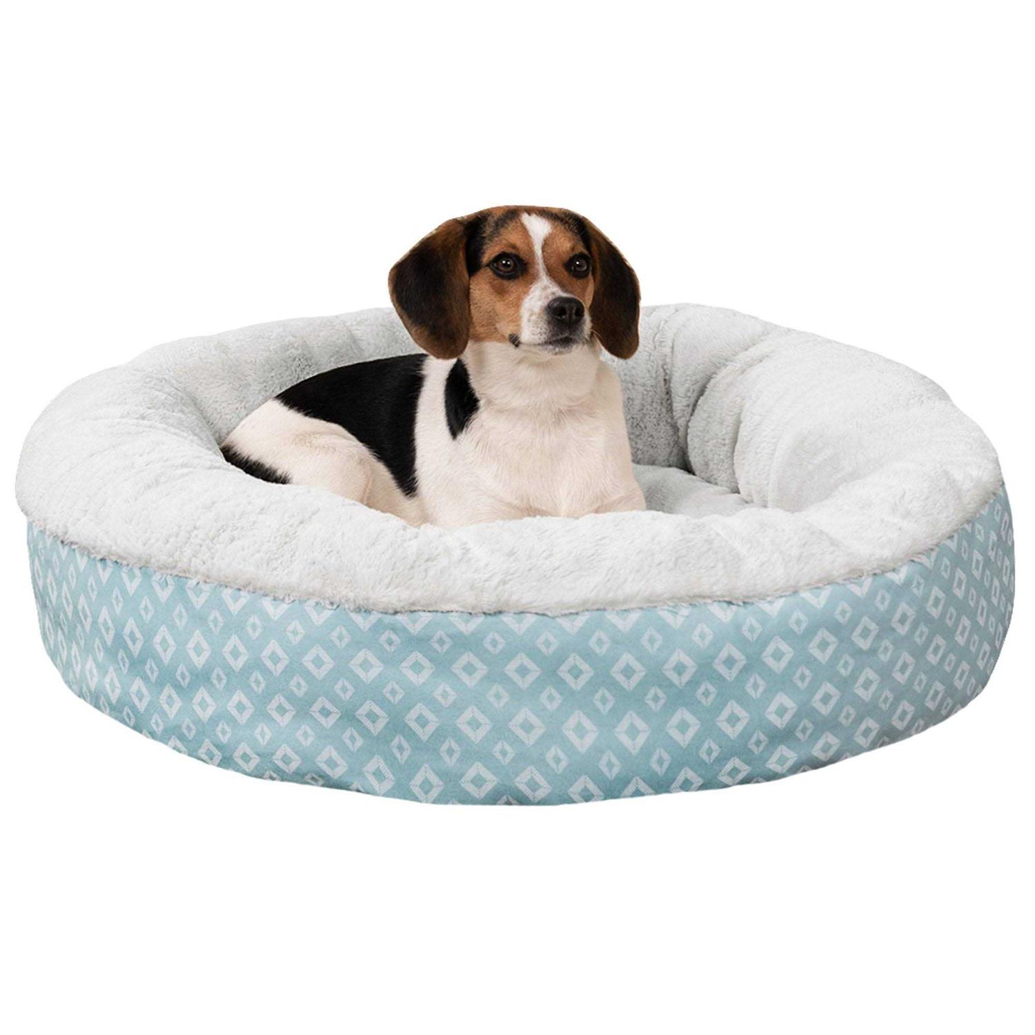 FurHaven Plush &amp; Diamond Print Calming Donut Pet Bed for Dogs &amp; Cats - Pet Supplies online store