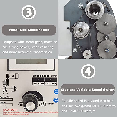 INTBUYING 8"x24" Benchtop Metal Lathe 1100W Brushless Motor 50-2500RPM Precision Mini Lathe Machine for Metal/Woodworking Industrial & Hobby Use with
