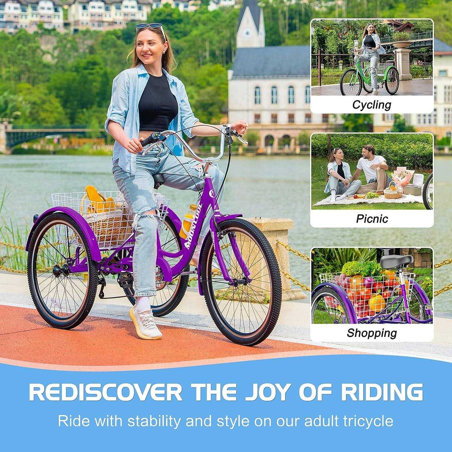 ABORON Adult Tricycles 3 Wheel Bikes 7 Speed Adult Trikes - Sports Supplies Online Store