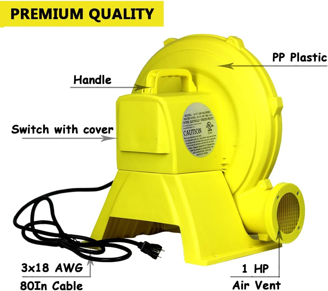 Air Blower, 1 Hp Bounce House Blower, 750 Watt Air Blower for Inflatables Bouncy Castle Slide House Jumper