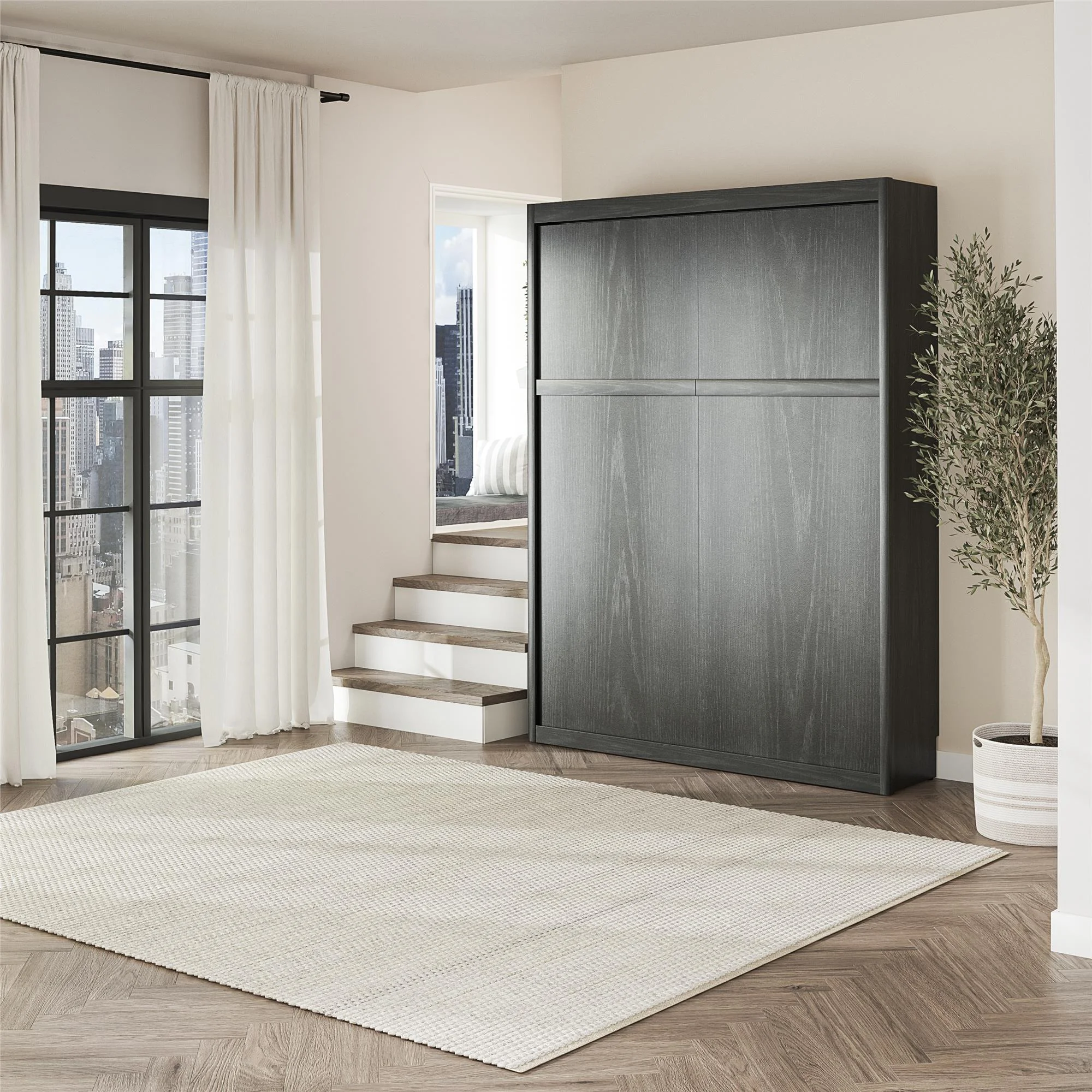 Signature Sleep Paramount Queen Size Murphy Bed with Easy Open Close Mechanism, Black Oak - Radiant Selections