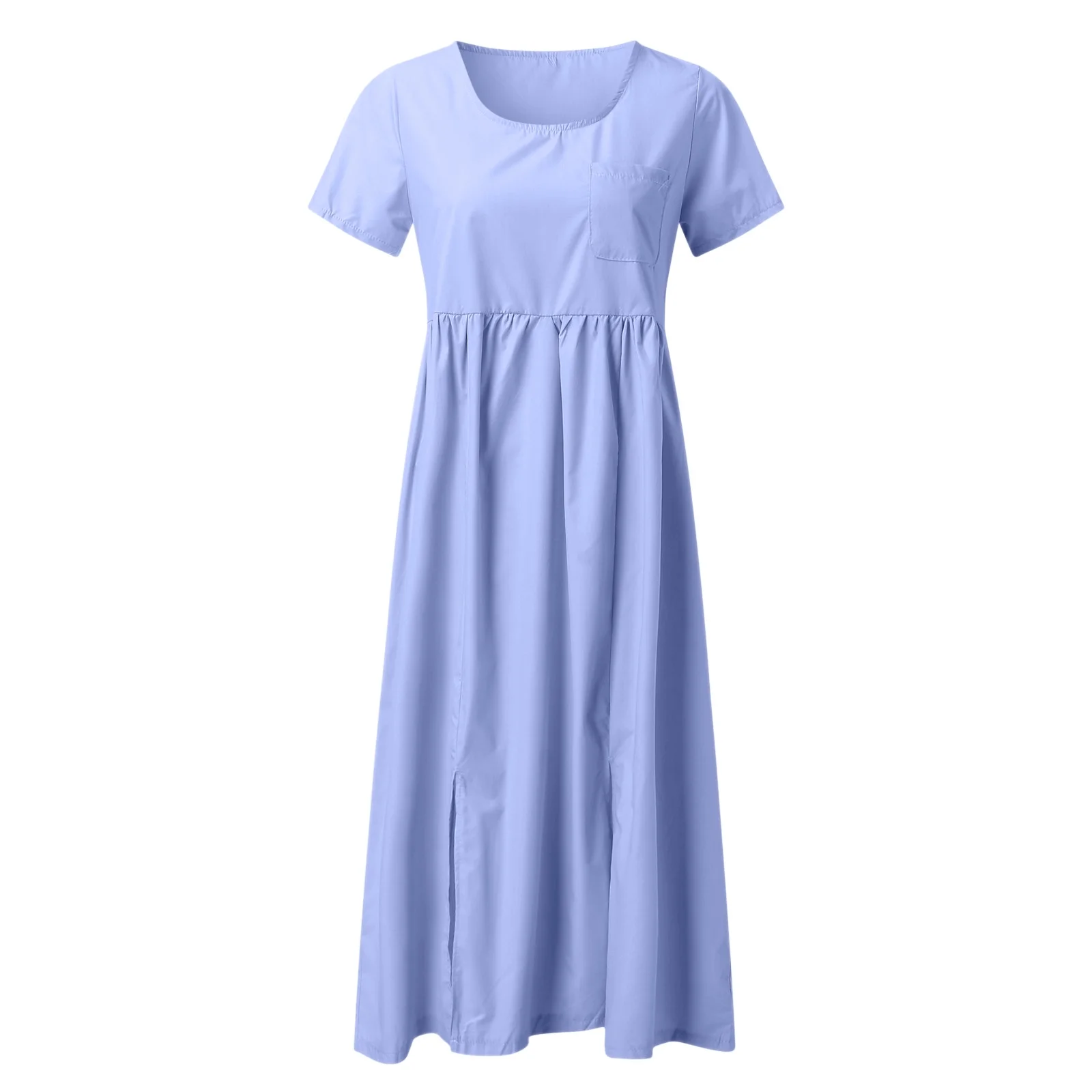 SZXZYGS Short Dresses for Women 2024 Petite Womens Casual High Slit Midi Dress Short Sleeve Crewneck Solid Tee Dress 2024 Women Dresses