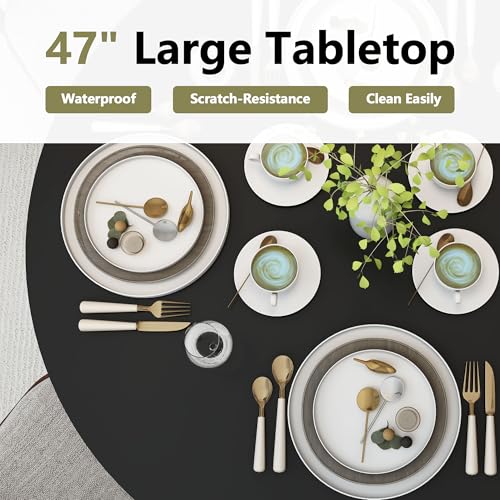 47 inch Round Dining Table for 4, Kitchen Table Dinner Table with 2-Layer Storage Shelf and Wood Slide Door for Home Dining Room Living Room (Walnut)
