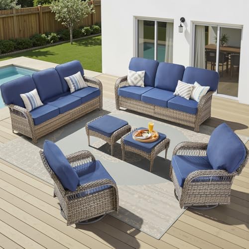7 Pieces Outdoor Furniture Set with Swivel Chairs