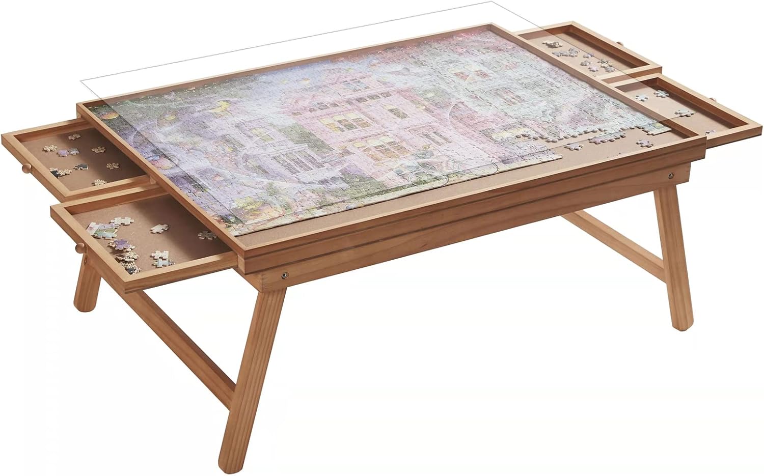 Jomtien Wooden Puzzle Table, Portable Folding Table, with Drawer for Storing Puzzles, Smooth fiberboard Working Surface