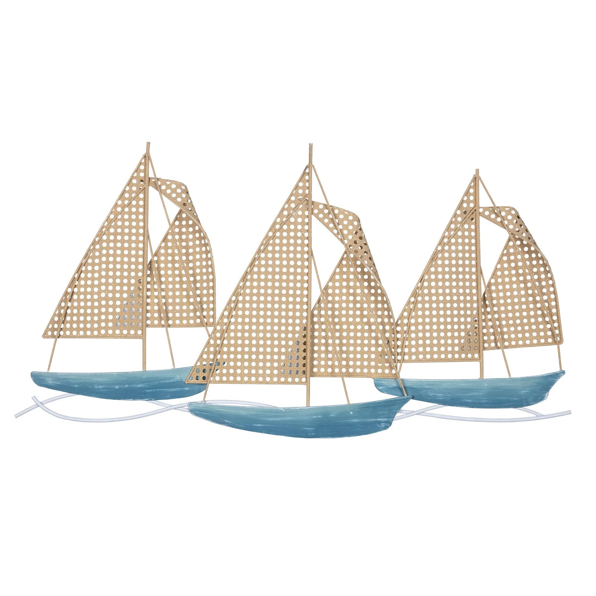 Stratton Home Decor Coastal Cane Webb Sailboats Centerpiece Wall Decor - 37.00 x 2.00 x 19.70