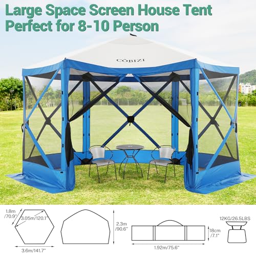 COBIZI 12x12ft Pop up Gazebo Screen Tent Screen House for Camping, Camping Outdoor Screened Gazebo, Canopy Tent