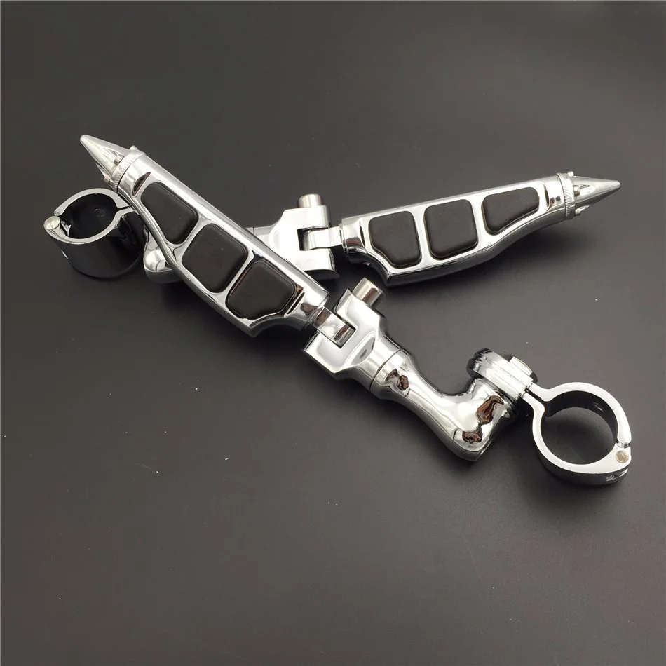 HTT-MOTOR Chrome Peg Short Angled Mounting Kit with Stiletto Shape Foot Peg Footrest For 1-1/4 inch (1.25")Front Engine Guard Frame Tube Iron 883