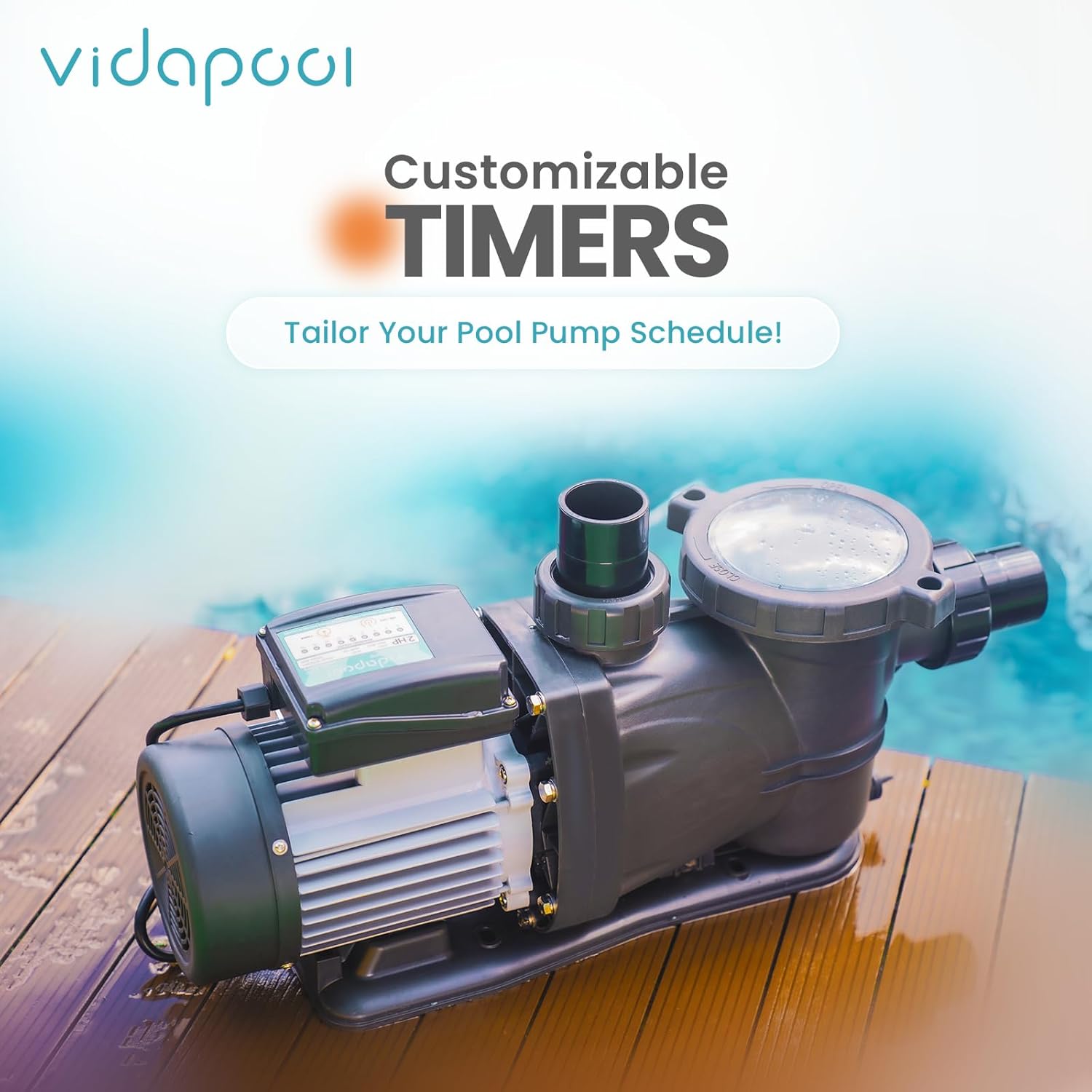 2 HP Pool Pump with timer,8120GPH,220V, 2 Adapters,Powerful In/Above Ground Self Primming Swimming Pool Pumps with Filter Basket