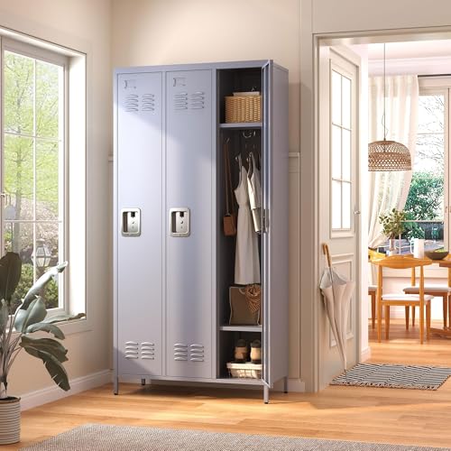 3 Doors Lockers for Employees, Steel Storage Lockers Lockable, Metal Locker Storage Cabinet for Home Office School Gym, Require Assembly (Grey)