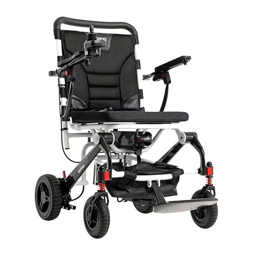 Pride Mobility Jazzy Carbon Power Chair - Electric Wheelchair for Adults, 300 Lbs Weight Capacity, 12 Ah Battery, White, 17"x17" Black Foam Seat