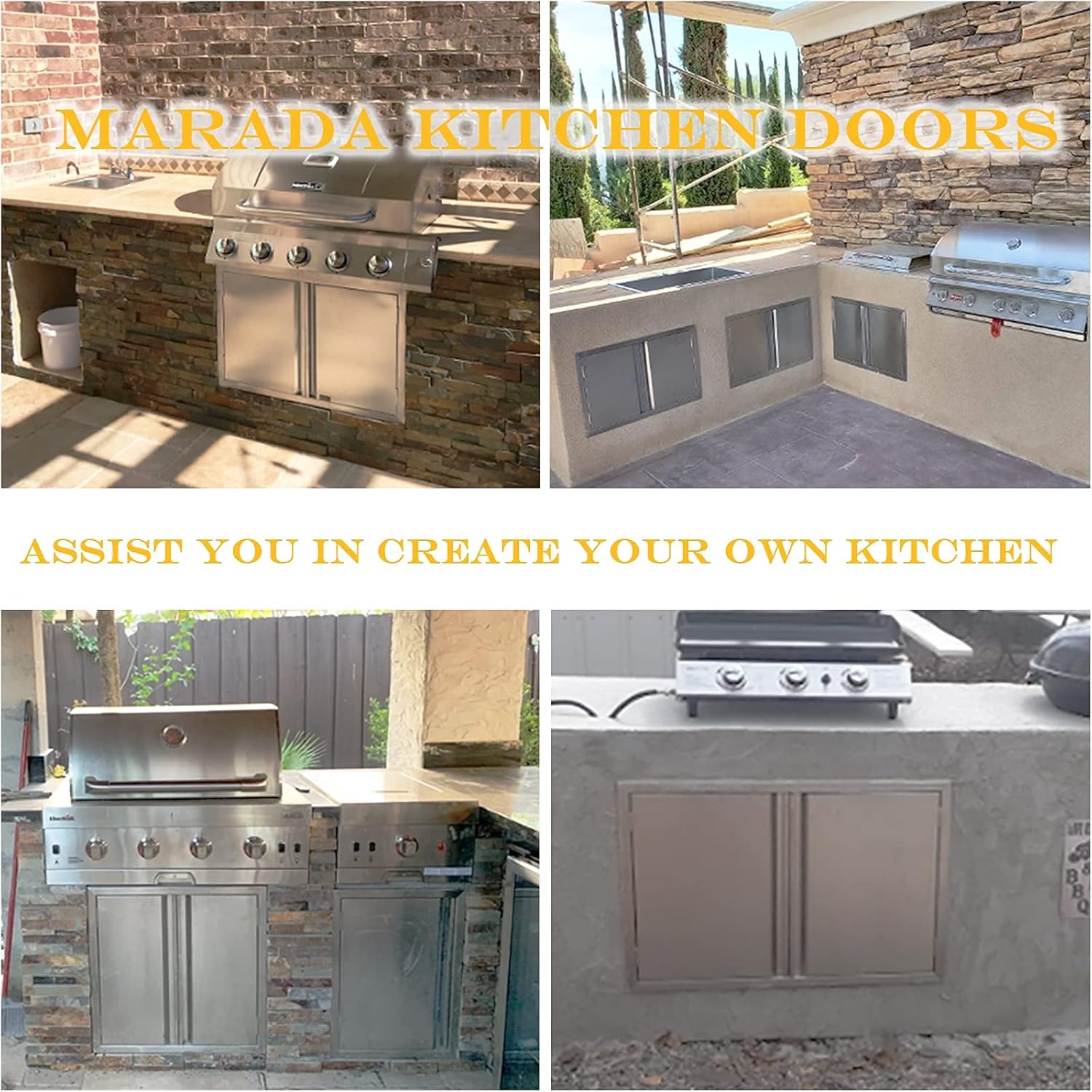 Marada BBQ Access Door Outdoor Kitchen 304 Brushed Stainless Steel Doors for Outdoor Kitchen, Outdoor Cabinet