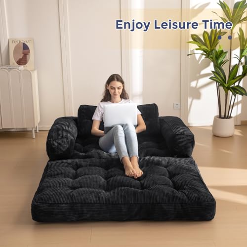 MAXYOYO Folding Sofa Bed, L-Shaped Convertible Sofa Bed with Armrest Foldable Sleeper Couch with Pillow