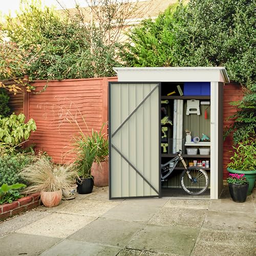 Flamaker Storage Shed Waterproof Metal Garden Shed with Lockable Door Utility Tool Shed Outdoor Storage for Backyard, Patio and Lawn (5 x 3 FT)