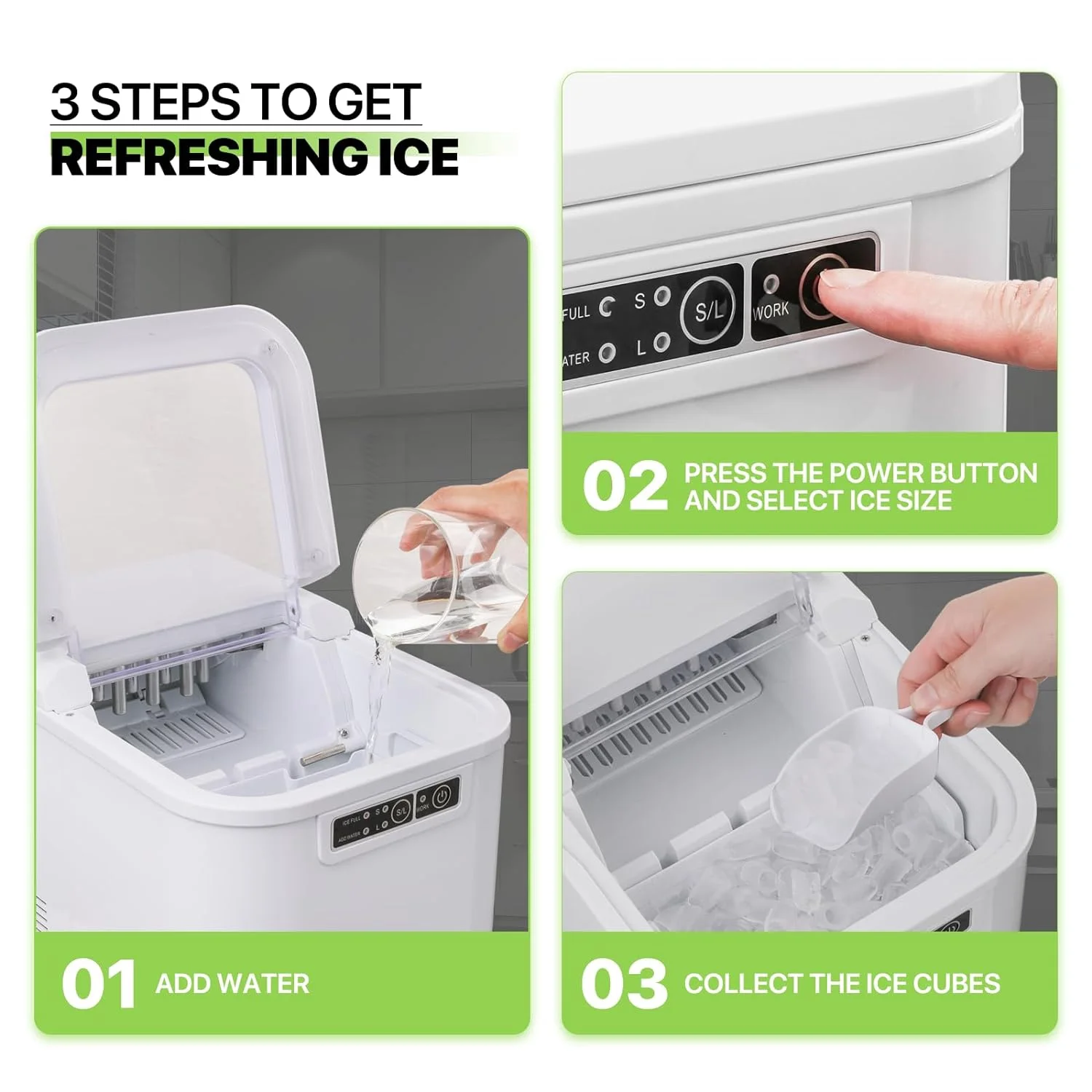 Ice Maker Countertop 9 Cubes Ready in 10Mins, 26lbs in 24Hours, 2 Sizes Bullet Shaped Ice, Ice Maker Machine with Ice Scoop and Basket