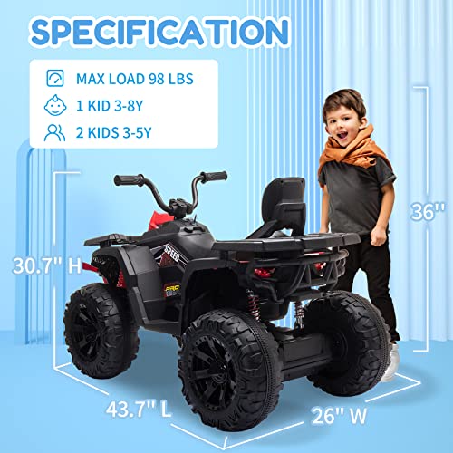 24V 2 Seater Ride on Toys, Kids Quad ATV w/400W Motors, Battery Powered Electric Vehicle w/Spacious Seater, LED Light Bluetooth, MP3