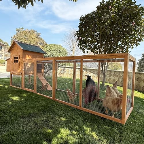 GOJOOASIS 80" Chicken Coop for 2-4 Chickens Outdoor Wooden Hen House Poultry Pet Hutch for Backyard w/Run Cage & Nesting Box(A)