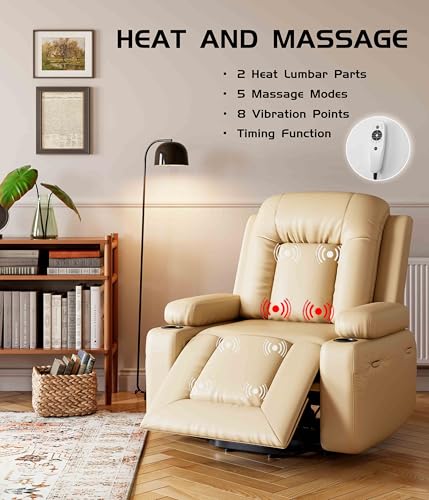 GarveeHome Power Lift Recliner Chair - Heat and Massage, Faux PU Electric Lift Recliner for Elderly & Mobility Impaired, Adjustable Back and Legs