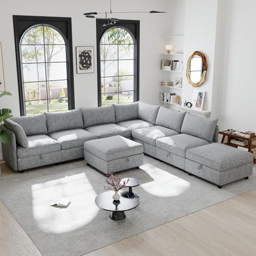 Oversized Modular Storage Sectional Sofa Customizable Seating Group Sofa&Couch Convertible Sleeper Sofabed with Movable Ottomans and Seat