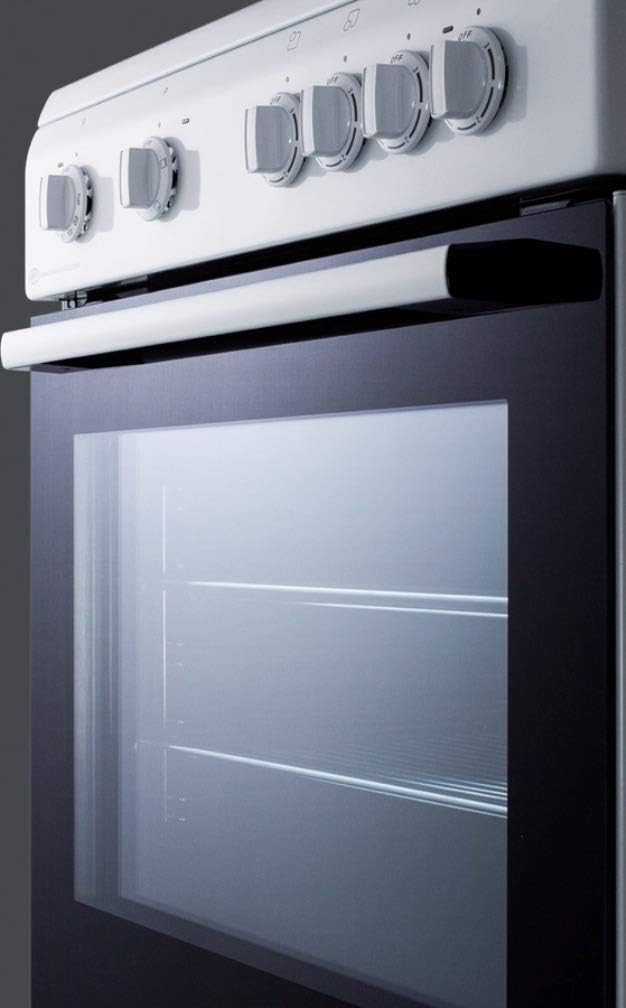 Summit CLRE24WH 24"" Electric Slide-in Range with Smooth Ceramic Glass Top Storage Drawer Waist-High Broiler 4 Cooking Zones and Interior Light in
