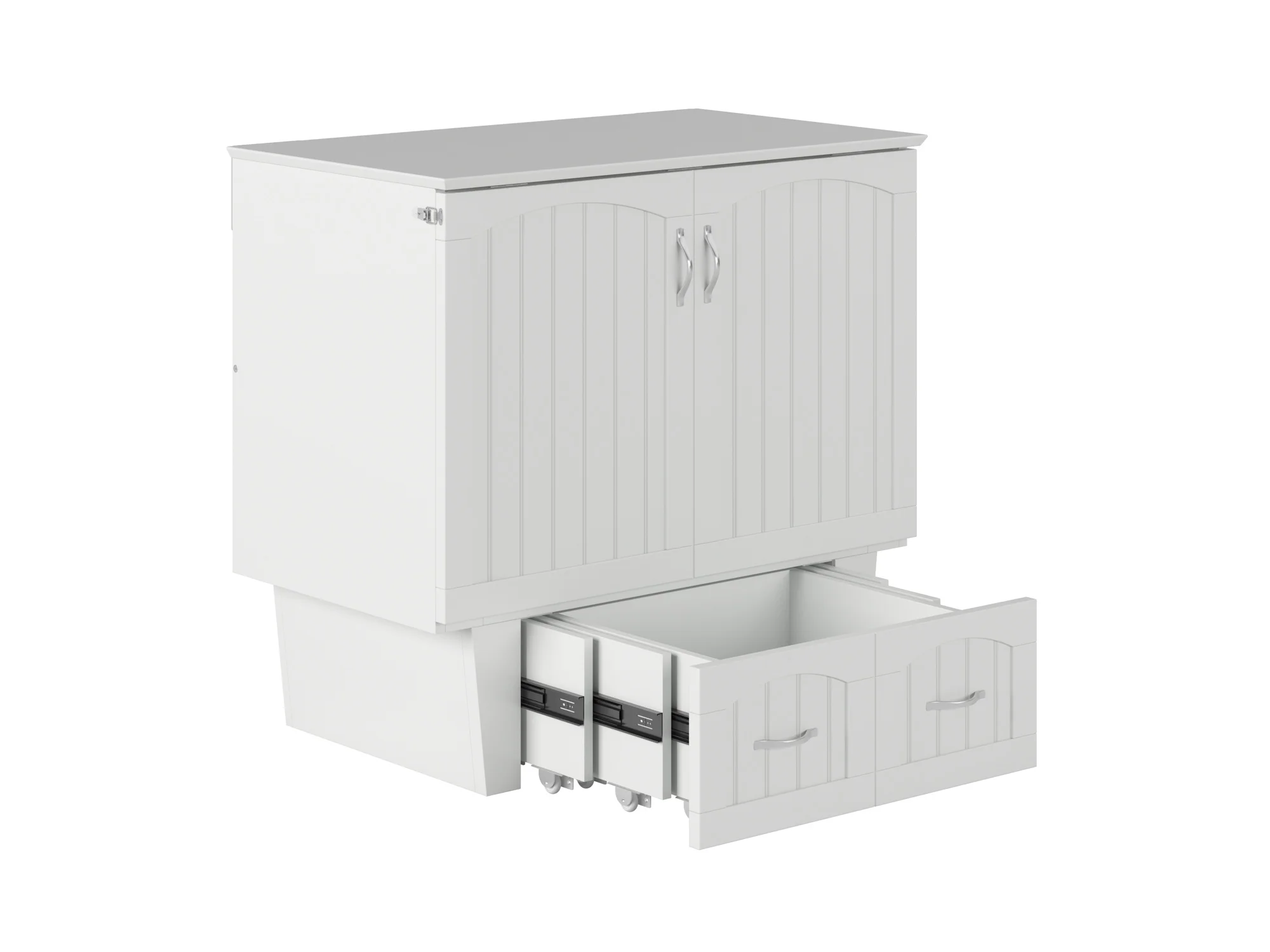AFI Nantucket Twin Solid Wood Murphy Bed Chest with Mattress, Drawer & Charger in White