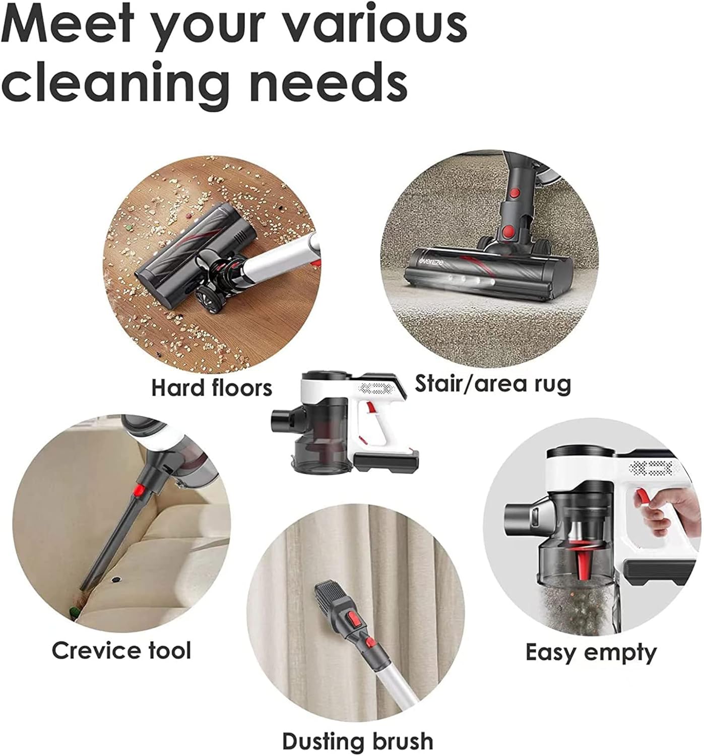 Evereze Cordless Vacuum Cleaner, Cordless Stick Vacuum with 250W 25kPa Powerful Suction, 50Mins Runtime 4 in 1 Lightweight Cordless Vacuum
