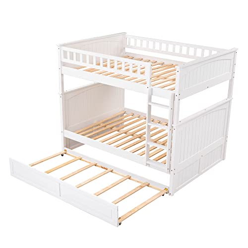 Ball & Cast Twin-Over-Twin Bunk Bed with Twin-Size Trundle and 3 Storage Stairs,Wood Bunkbed w/Full-Length Guardrails,Slat Support