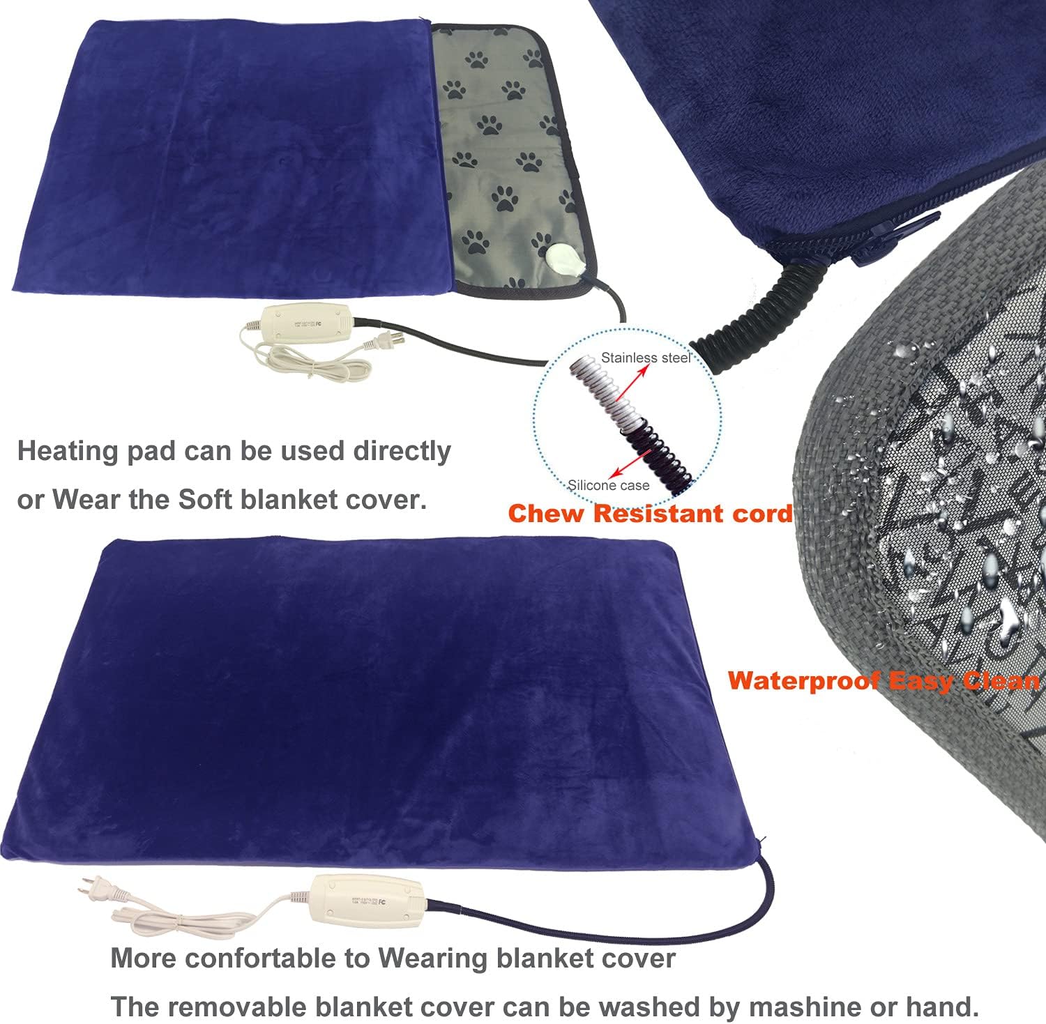Pet Heating pad Large Heated Dog Bed 34"x21" Cat Heating pad Indoor Electric Dog Heating pad Waterproof Heated Dog House mat Easy Clean