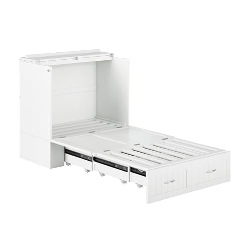 AFI Southampton Queen Murphy Bed Chest with Mattress, Storage, and Built-in Charger in Grey