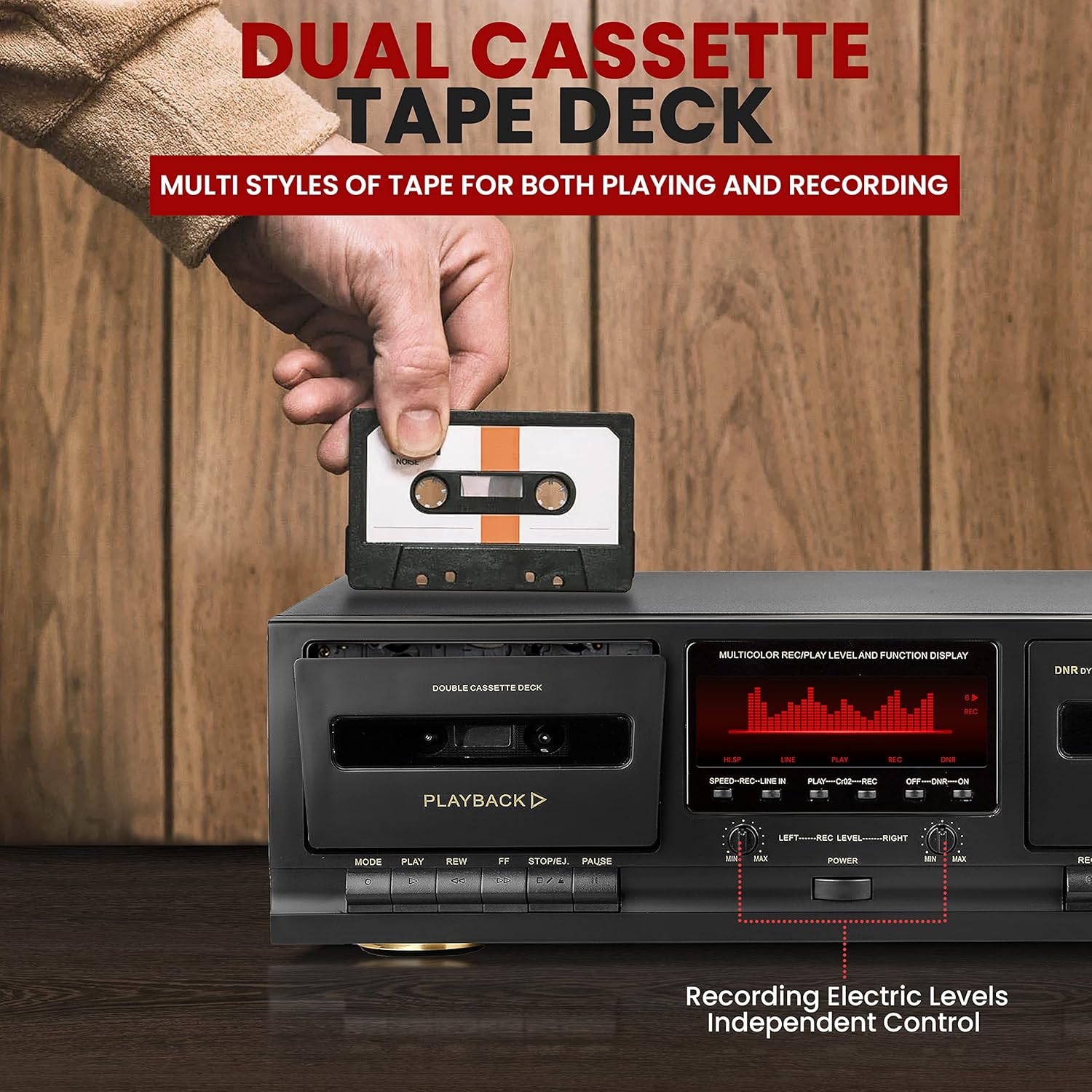 Pyle Dual Cassette Deck Stereo - Compact & Portable Hi-Fi Tape Recorder Player with Digital Professional Noise Reducing System, Automatic Recording