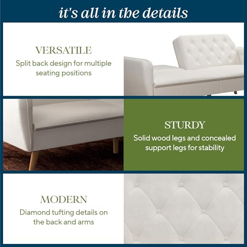 Novogratz Tallulah Memory Foam Futon, Convertible Couch, Camel Faux Leather