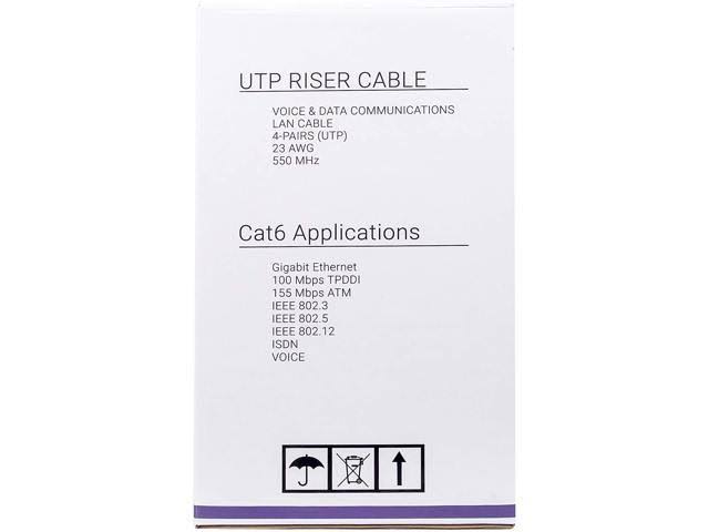 Cat6 Riser CMR 1000ft UTP 23AWG 550MHz Fluke Tested Bulk Ethernet Cable White