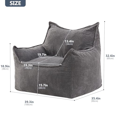 Giant Bean Bag Chair Sofa for Adults Teens, Comfy Corduroy Large Bean Bag Chairs with Armrests for Bedroom Living Room