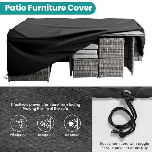Patio Furniture Set, 7 Pieces Outdoor Patio Furniture with Dining Table&Chair, All Weather Wicker Conversation Set with Ottoman