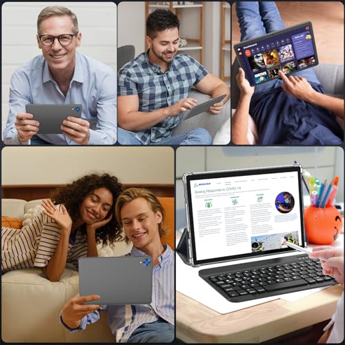 Android 15 Tablet with Keyboard, 26GB+256GB(2TB Expand), 10.1 Inch Tablet 8000 mAh Battery, BT 5.0, 5G WiFi, Widevine L1, Dual Camera