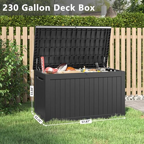KAMABOKO Outdoor Storage Box, 150 Gallon Large Outdoor Resin Deck Box, Storage Waterproof Boxes Lockable Lid for Garden Tools, Pool Supplies