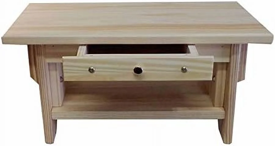 personal altar table w/display shelf: unfinished pine 20"×11"×10" tall ~ (pine 10" w/drawer)